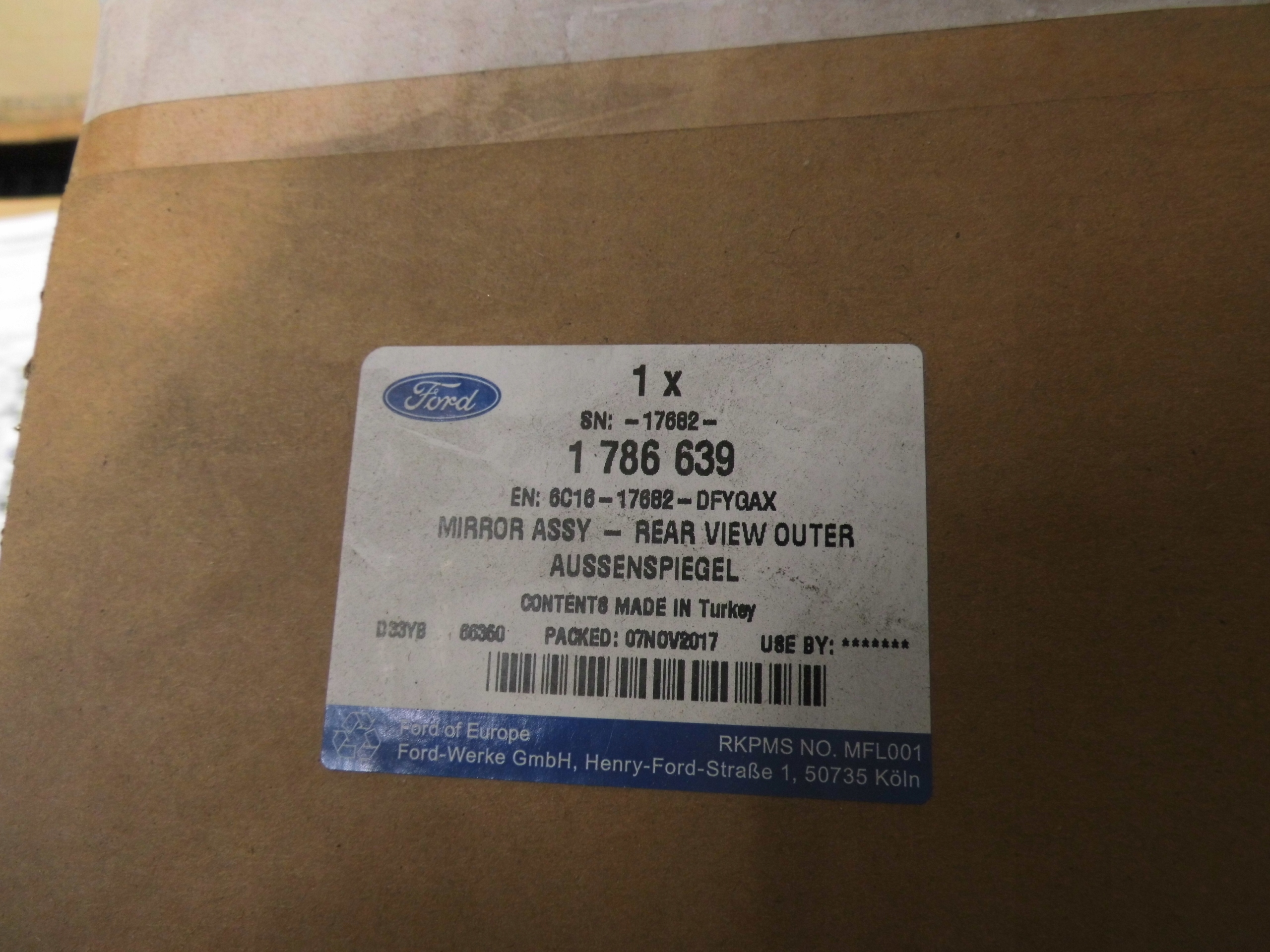 LUSTERKO ZEWNĘTRZNE PRAWE FORD TRANSIT Mk6 2006-14 Strona zabudowy prawa