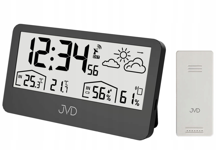 Meteostanice Jvd RB3407.1 Sonda Budík Počasí Teplota Vlhkost DCF77