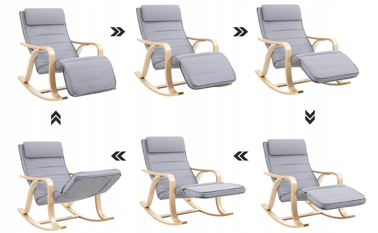 FOTEL BUJANY BUJAK SZARY NA BIEGUNACH RELAKSACYJNY REGUJACJA PODNÓŻKA Szerokość mebla 125 cm