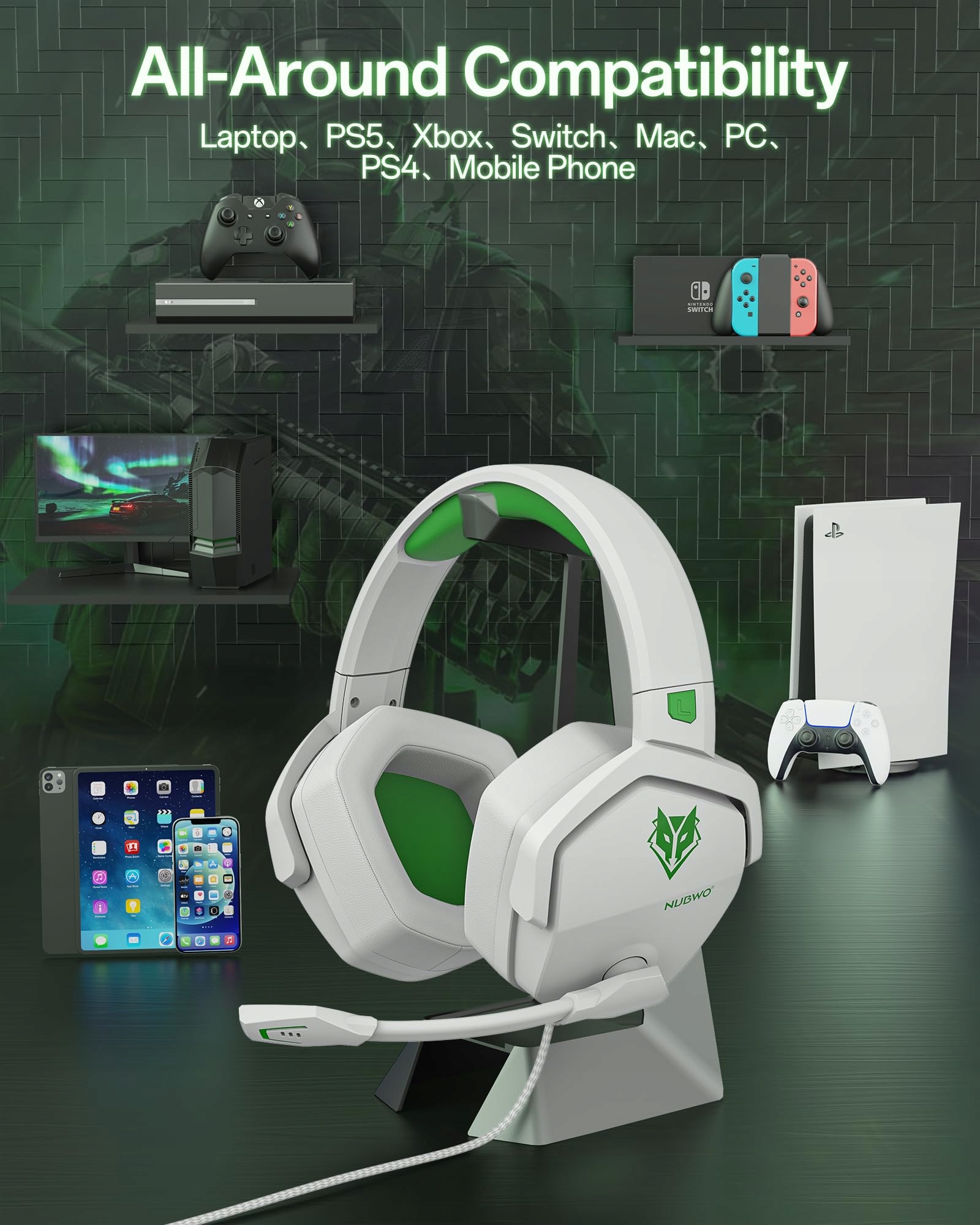 NUBWO N16 Gaming Headset Noise-Canceling Mic for PS5 PS4 Xbox PC — miniatura 7