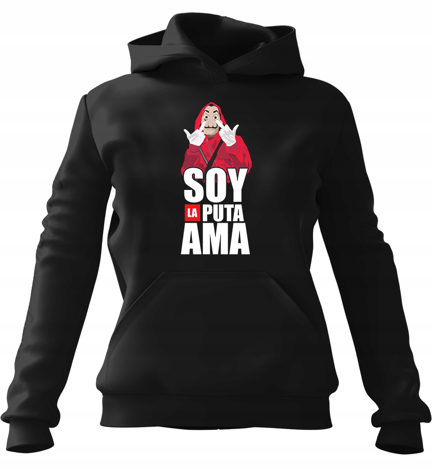 pánská mikina s kapucí Dům z papíru Soy La Puta Ama Černá 2XL Pro něj F