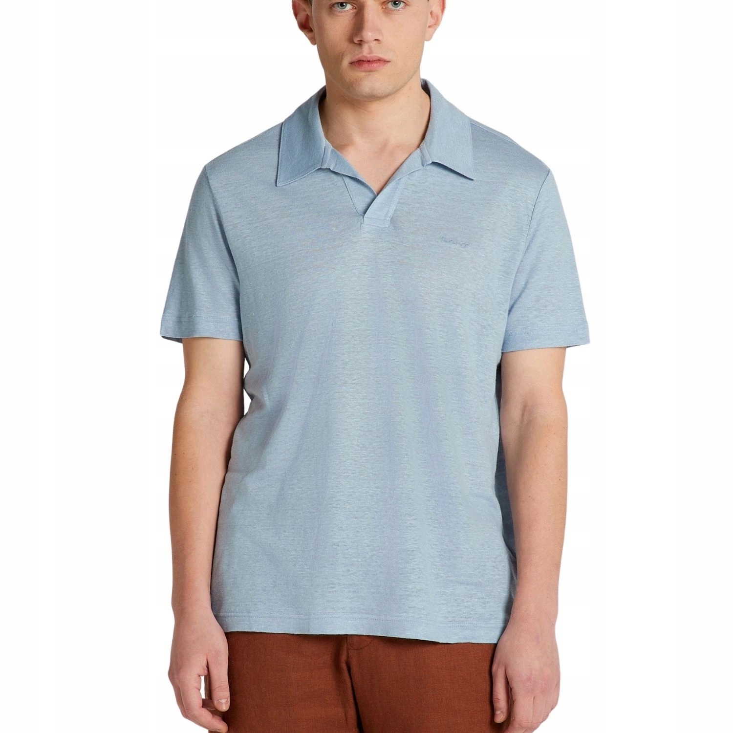 Tričko pánské lněné polo Gant polo modré s krátkým rukávem, velikost S