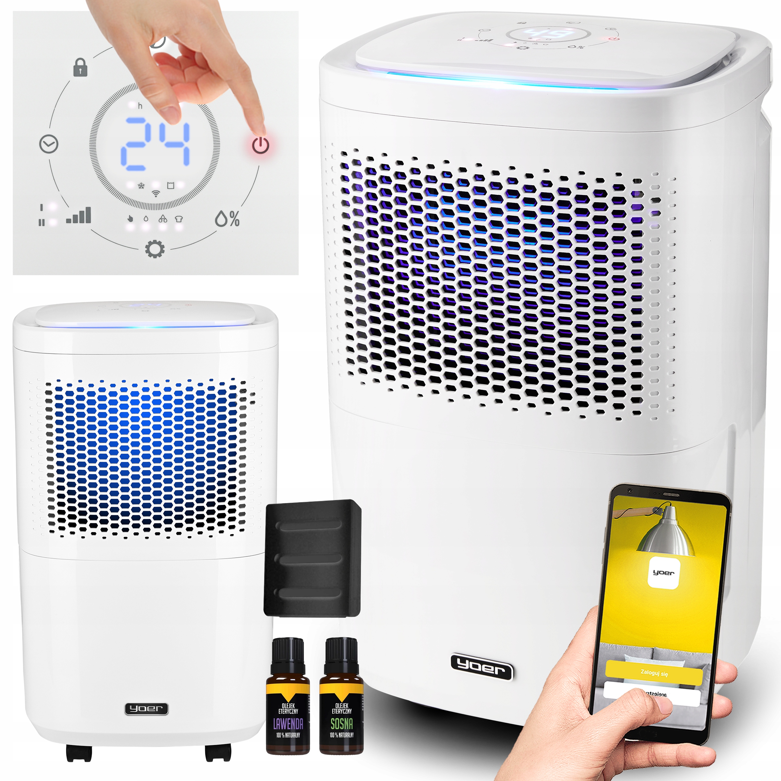 Osuszacz powietrza automatyczny Yoer 12L/24h 40m2 +timer +Suszenie prania