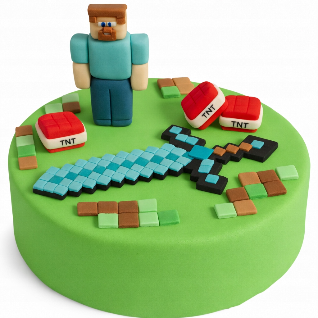 Levně Cukrové figurky na dort pixely Tnt Stev Meč Sada