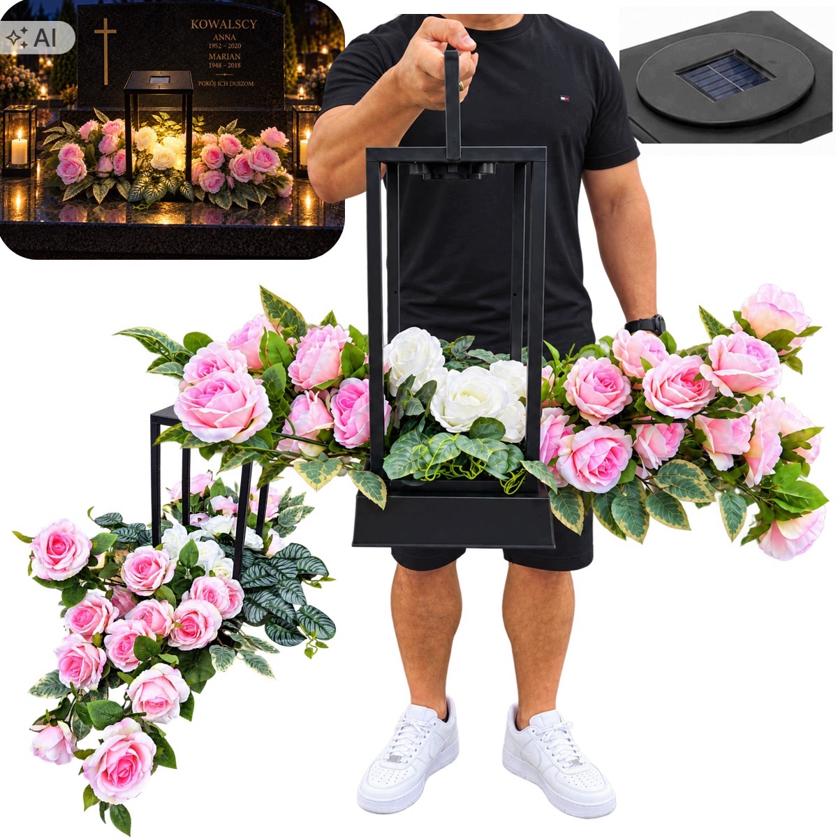 Dekorace Solární Komplet Na Hrob Růže Hřbitov Srdce Kytice Svazek XXXXXL