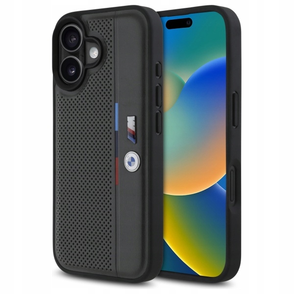 Pouzdro Bmw pro iPhone 16 6,1" antracit M perforované trikolórové detailní provedení