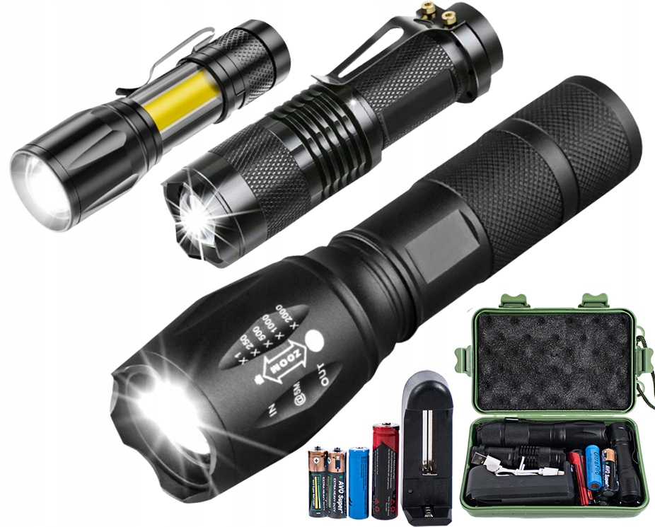 

3X Latarka Taktyczna Led Zoom Survival Biwak Las
