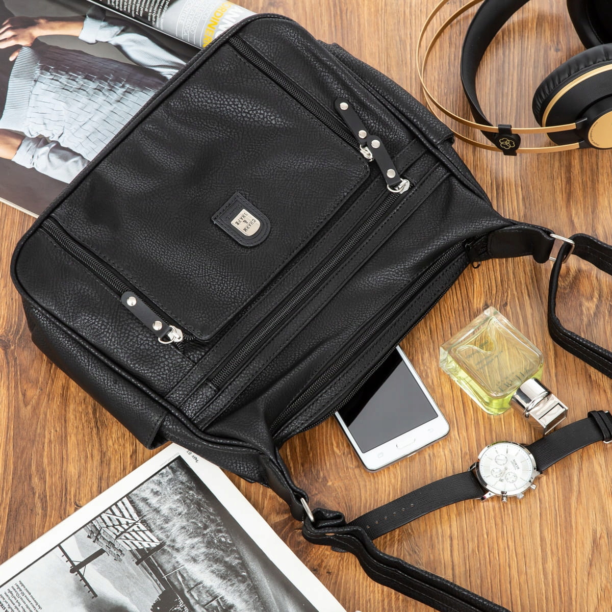 Średnia Torebka Charm&Shape na ramię Czarna Wzór dominujący bez wzoru