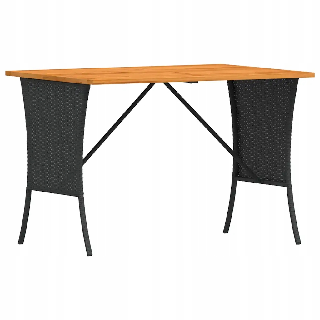 Zahradní stůl s dřevěnou deskou 105 x 75 x 72 cm, černý, Pe ratan