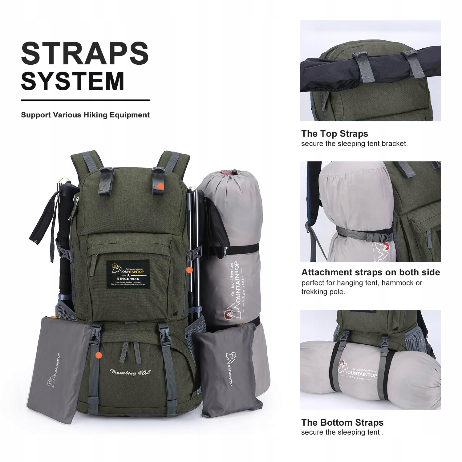 MOUNTAINTOP Plecak Trekkingowy 40L Dla Mężczyzn i Kobiet — miniatura 5