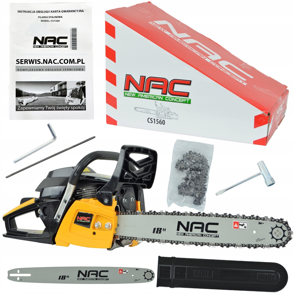 Piła Spalinowa Pilarka Nac Moc 2.85 Km Prowadnica 45 CM Mocna 51.7 CC