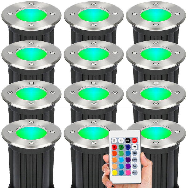 12x Mocna Oprawa Lampa Led Chodnikowa Najazdowa Ogrodowa Okrągła Rgb Pilot