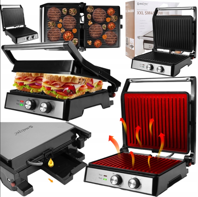 Grill Elektryczny Opiekacz Rozkładany Toster Do Kanapek Panini Timer 2500W