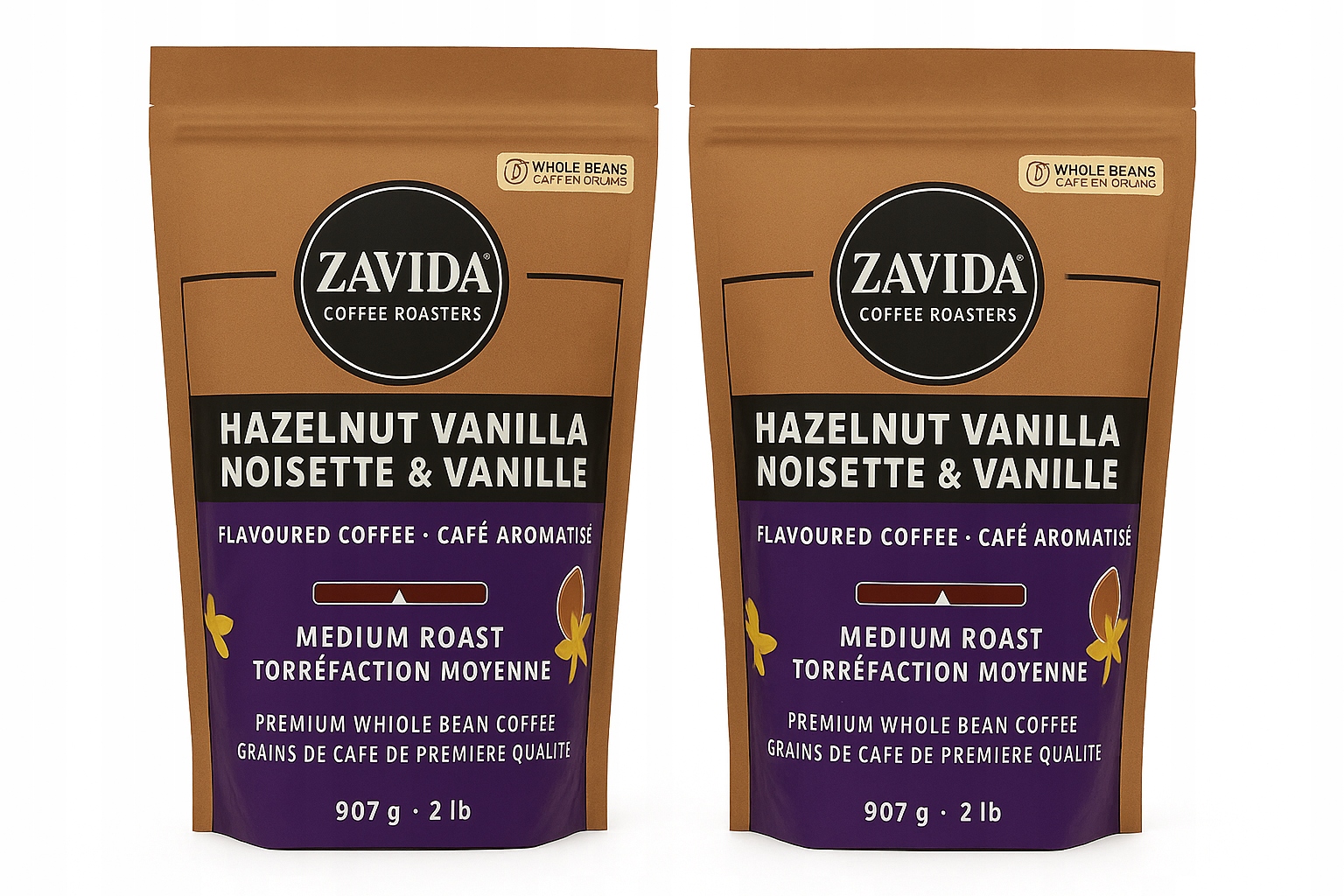 Levně 2x Káva zrnková Arabica Zavida Hazelnut Vanilla 907 g