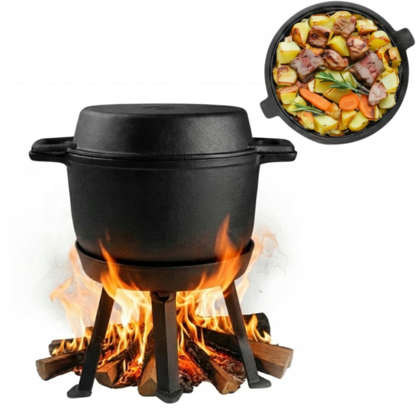 Smaltovaný Litinový Kotlík S Pánví Maďarský Hrnec 8 L Ohniště Gril