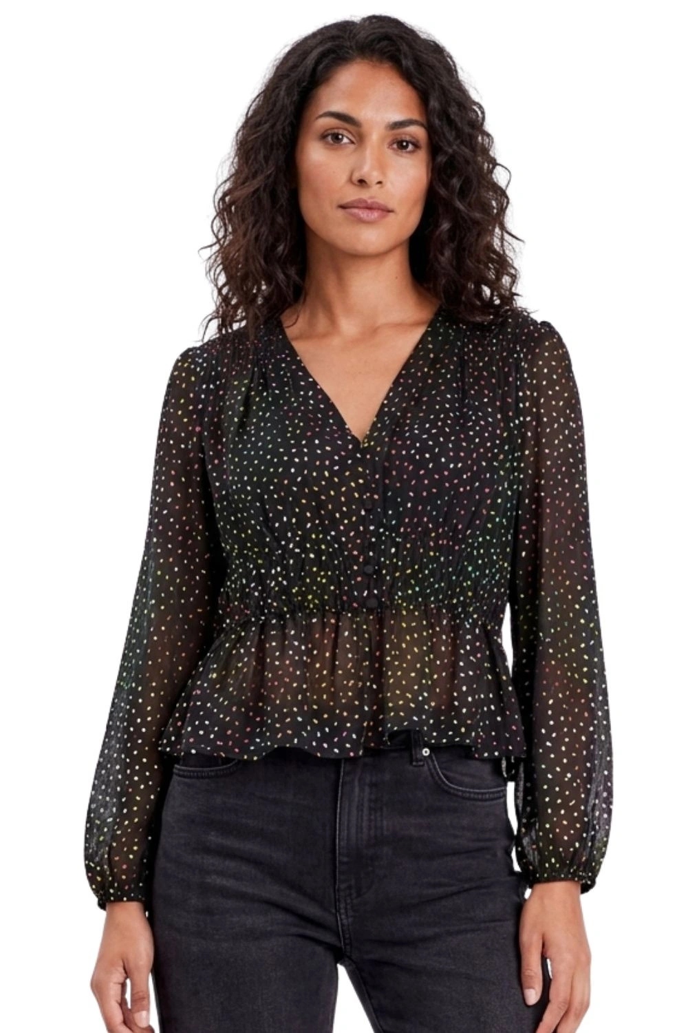 Dámská mikina Desigual elegantní černá s barevnými puntíky vel. M