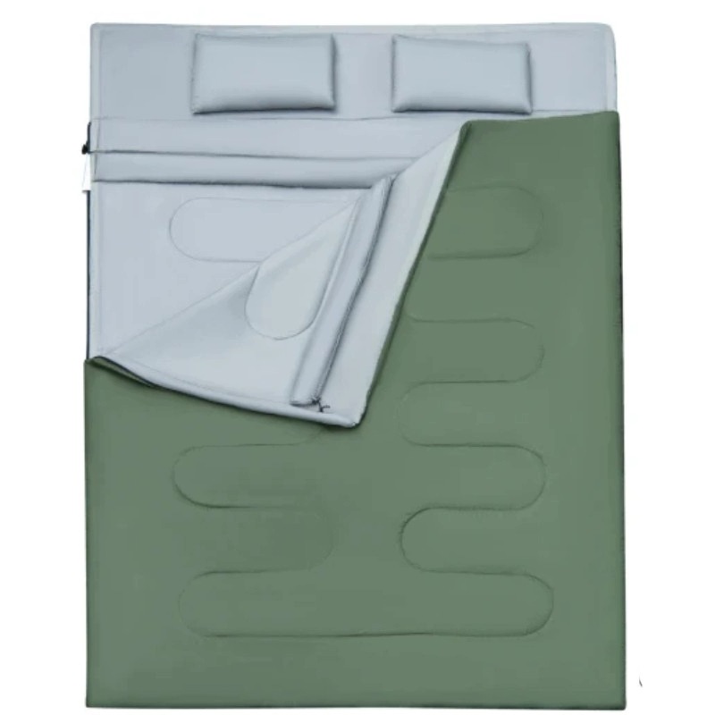 Dwuosobowy śpiwór 2w1 z 2 poduszkami 220 x 150 cm zielony