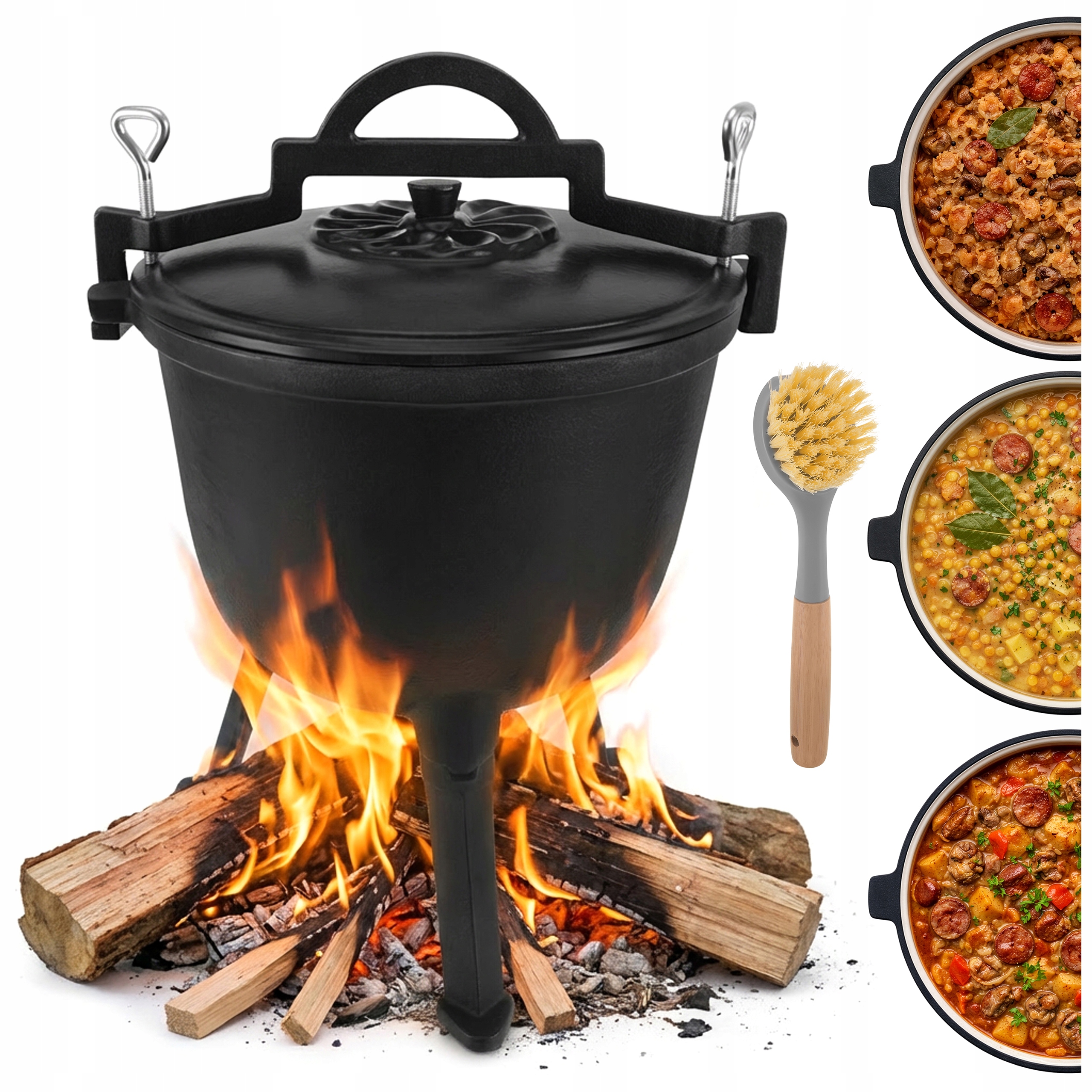 Litinový kotlík Lovecký hrnec Maďarský Ohniště Pečenky Smaltovaný 8L