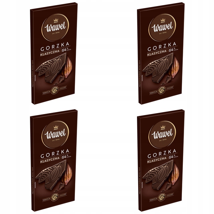 Levně 4x 90g Wawel prémiová hořká Čokoláda 64% kakaa