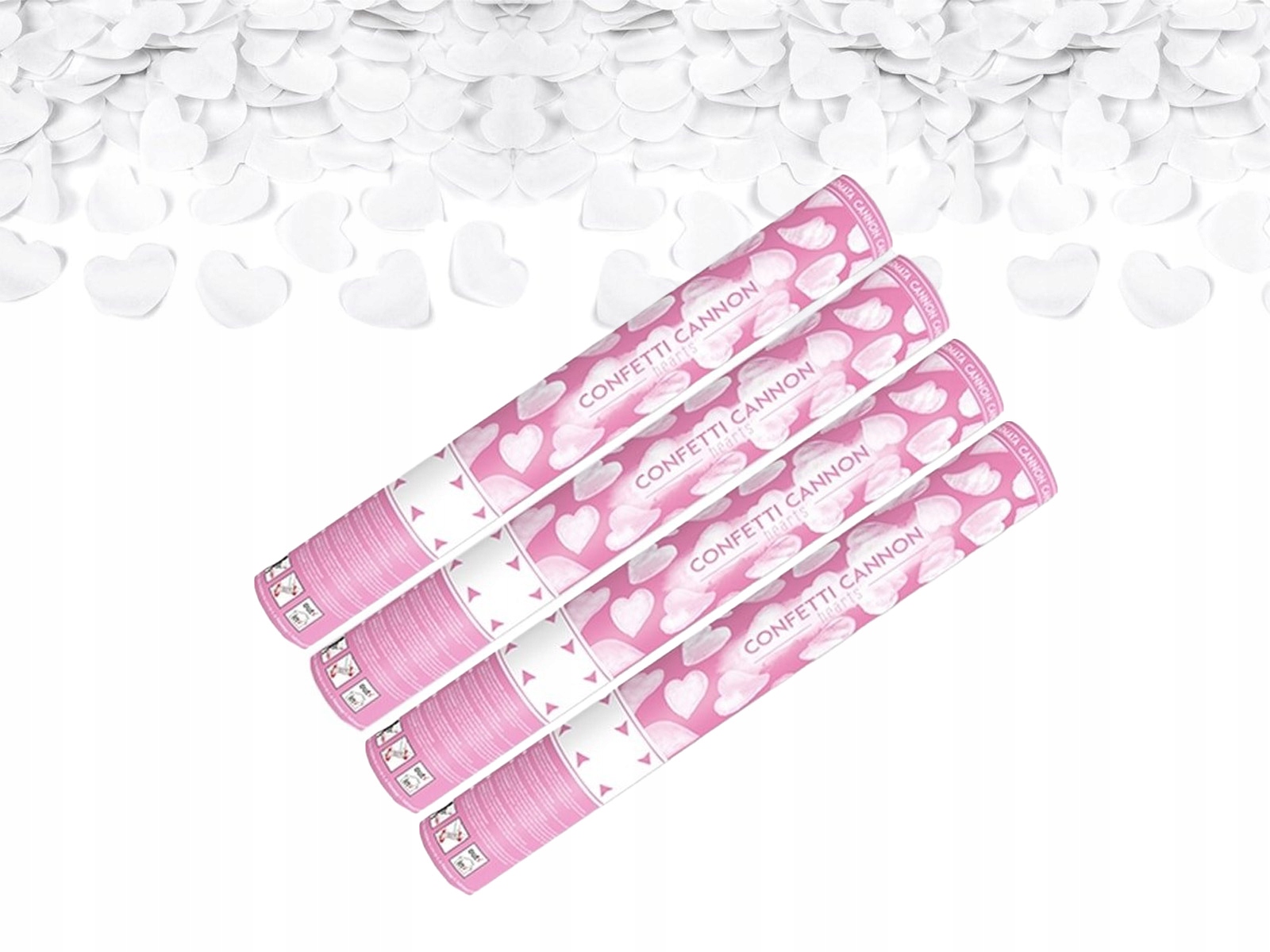 Tuba strzelająca - białe serca - 40 cm - 4 szt.