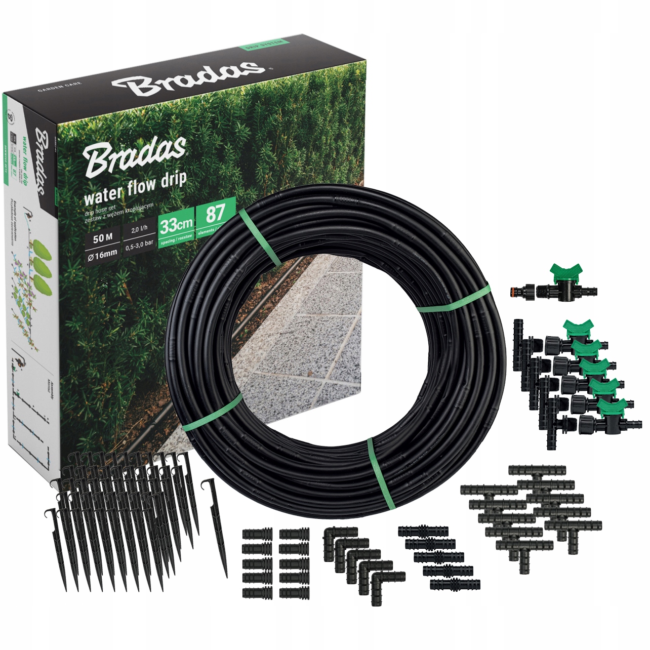 Zestaw Linia Wąż Kroplujący Nawodnienie 50m 87 Elementów Bradas Water Drip