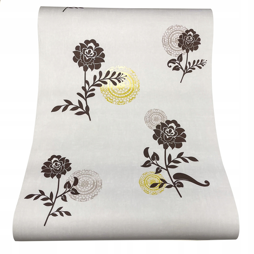 TAPETA WINYLOWA KWIATY RÓŻE ROZETA MANDALA SZARA 11076104