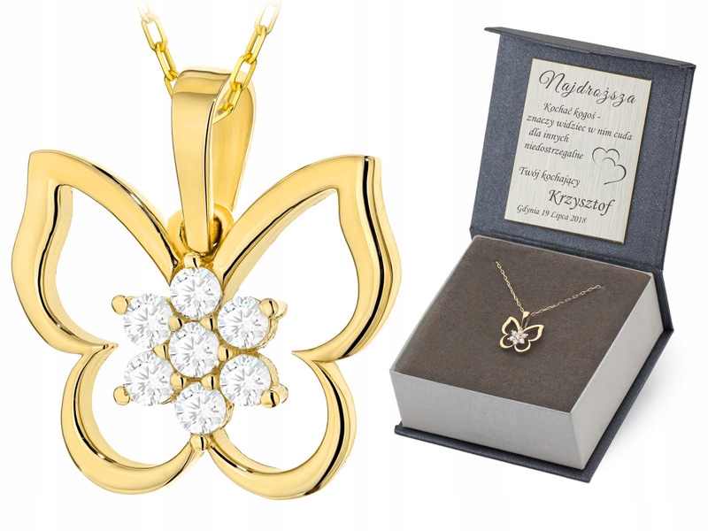 Zlatý Komplet pr. 585 Řetízek 50 cm a Motýl Zirkon 14k