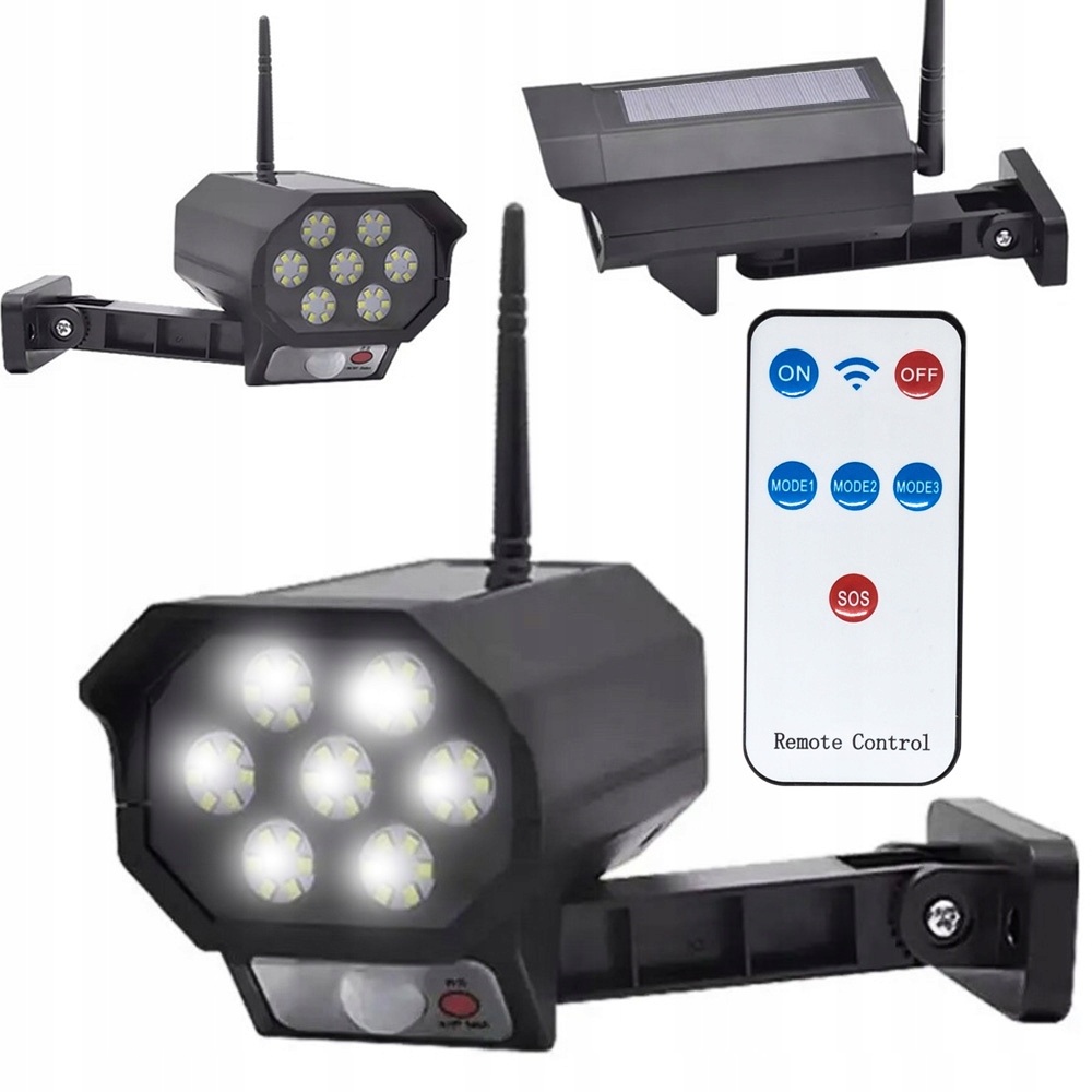 ATRAPA KAMERY LAMPA LED ZEWNĘTRZNA Z PILOTEM NOCNA PANEL SOLARNY CZUJNIK