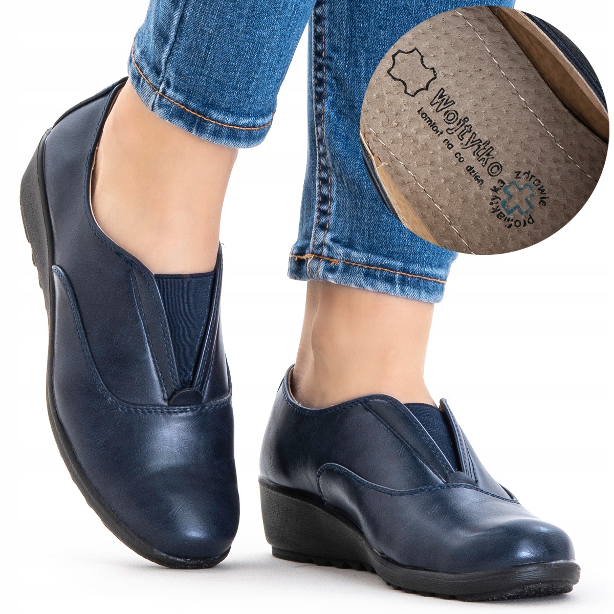 Polobotky na klínku, kožená stélka, měkké a pohodlné, Širší, nazouvací Wojtyłko 36