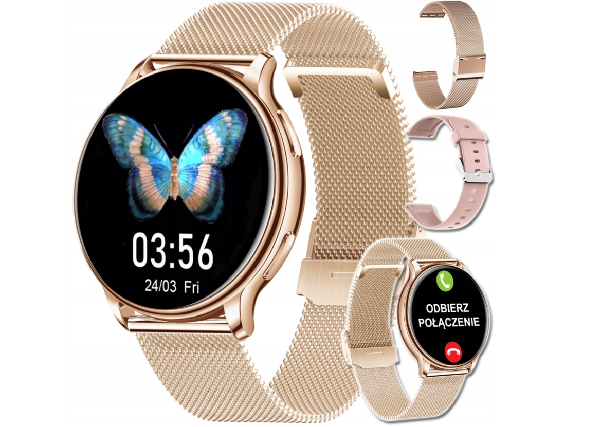 Damski Zegarek Funkcja Rozmowy Polskie Menu Złoty Okrągły Puls SMARTWATCH Model JGS Y33