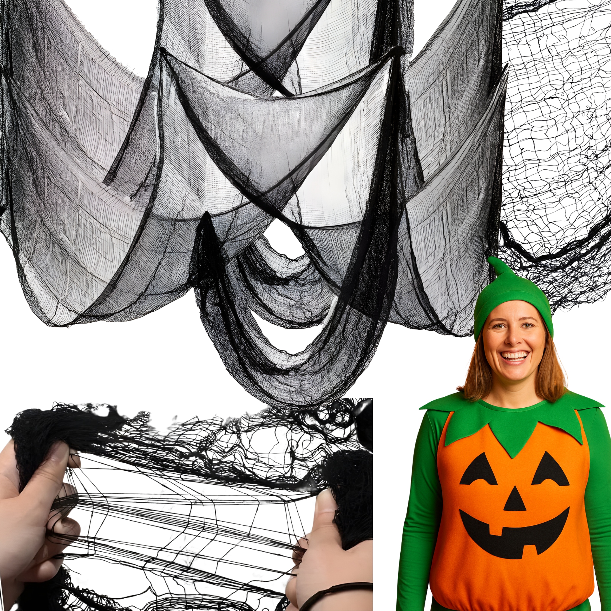 Velký Set Pavučina 6 ks XXL Halloween Materiál Černá Síť Černá