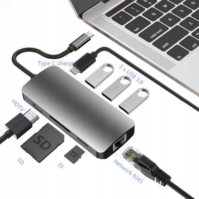 Hub 8w1 Stacja dokująca USB - C HDMI 4K SD do Macbook Pro/Air Kod producenta 0106