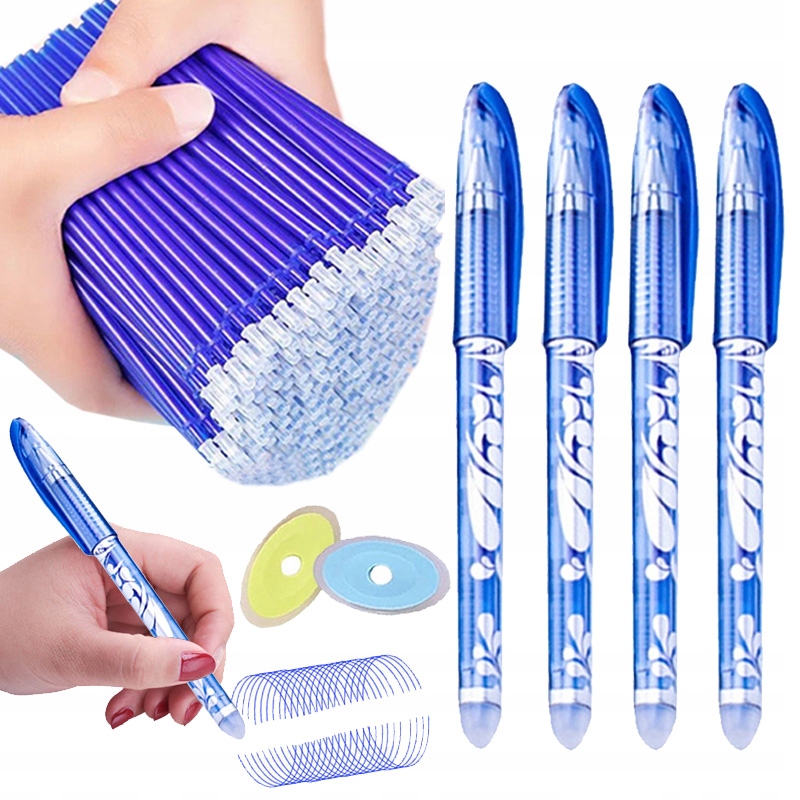 4x DŁUGOPIS ZMAZYWALNY ŚCIERALNY Z GUMKĄ 50 WKŁADY