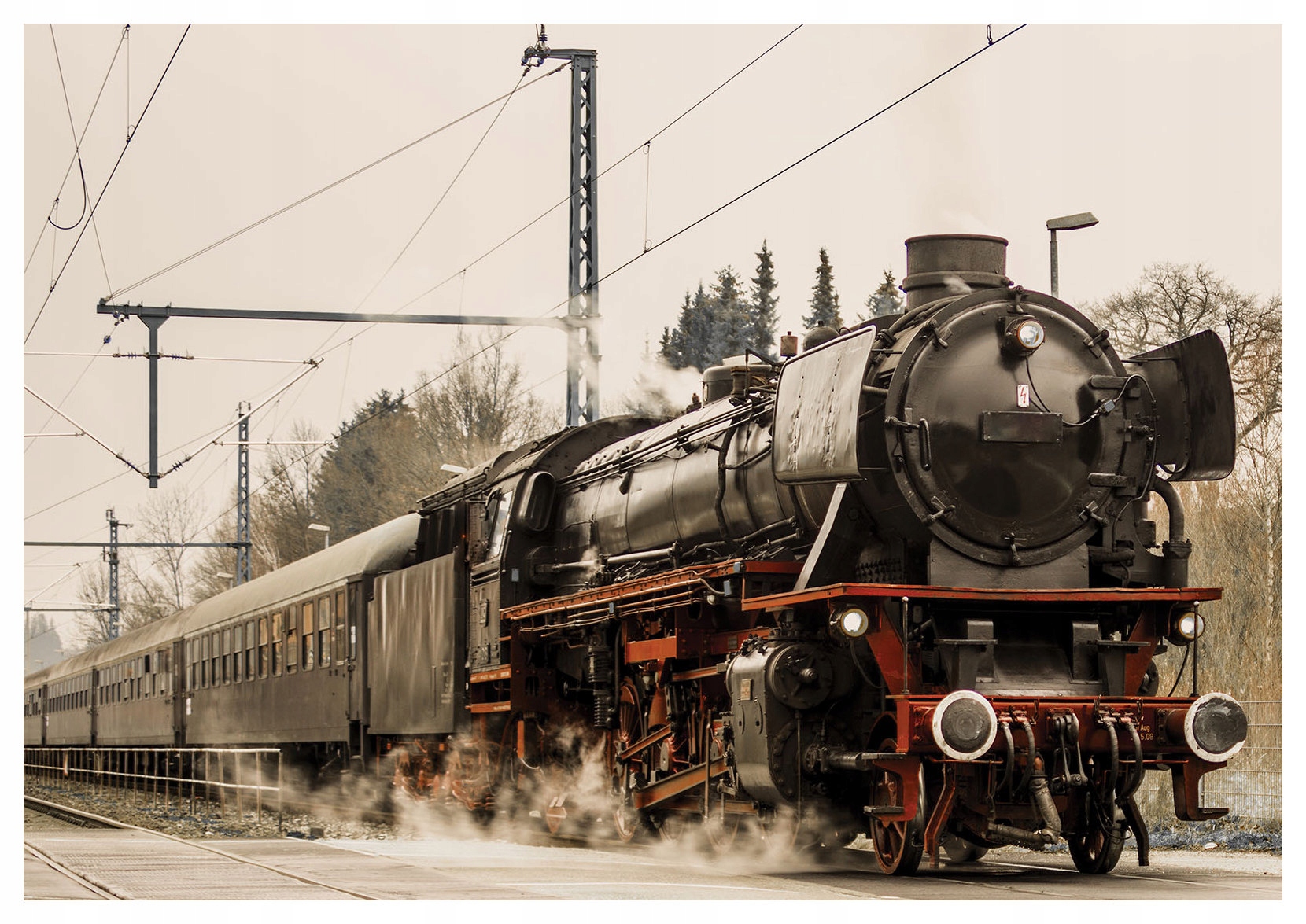 Tapeta Parovoz retro vinylová železnica 416x290 zimná jesenná krajina lepidlo