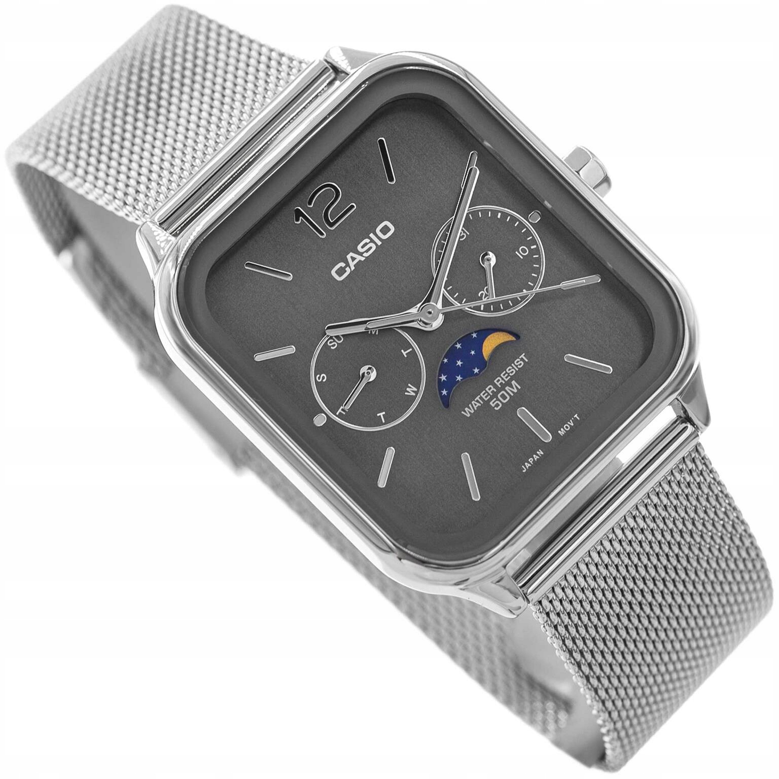 Pánské Hodinky Casio MTP-M305M-8AVER Stříbrné S Ocelovým Náramkem A Fázemi Měsíce