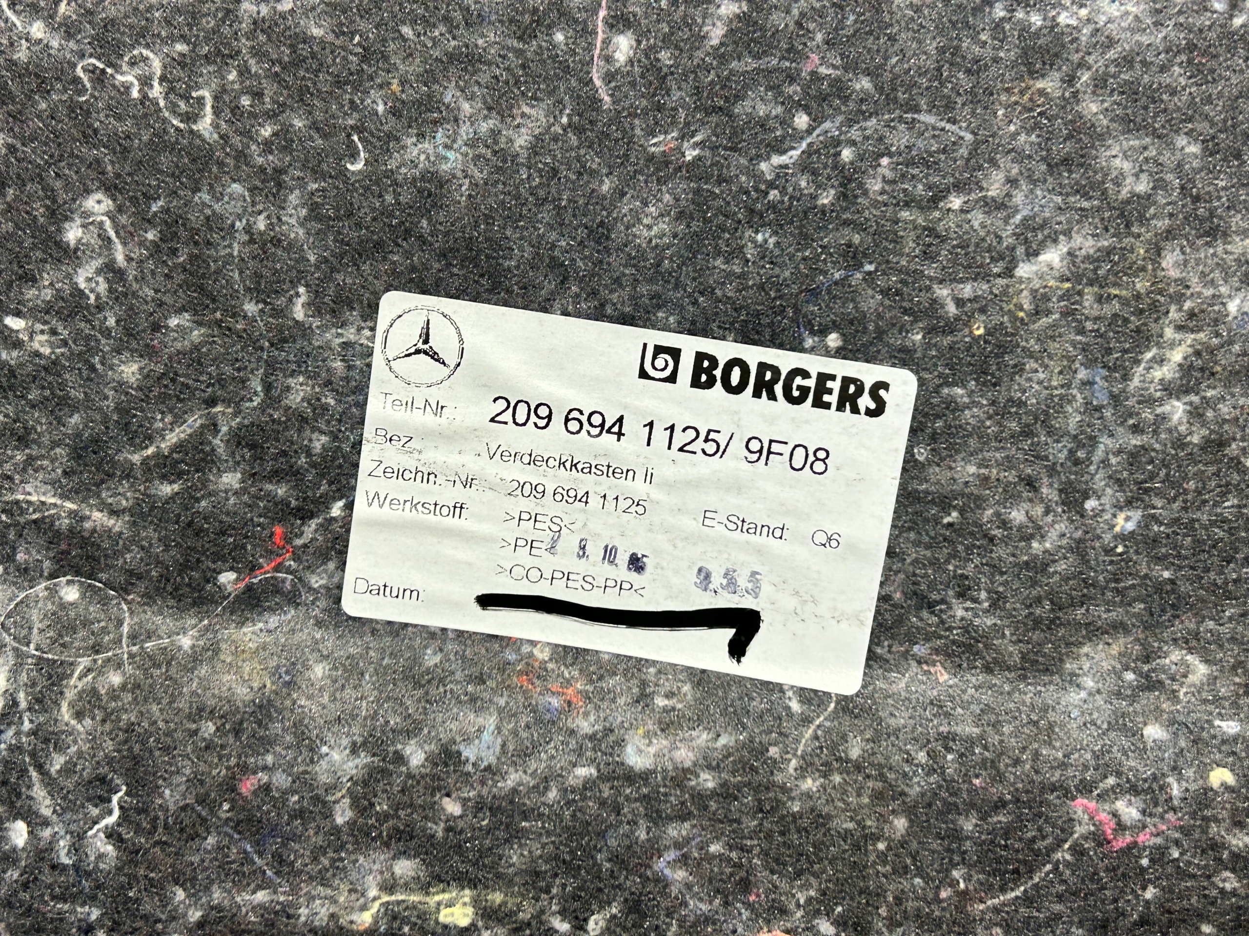 upholstery mats boot left rear part MERCEDES CLK W209
