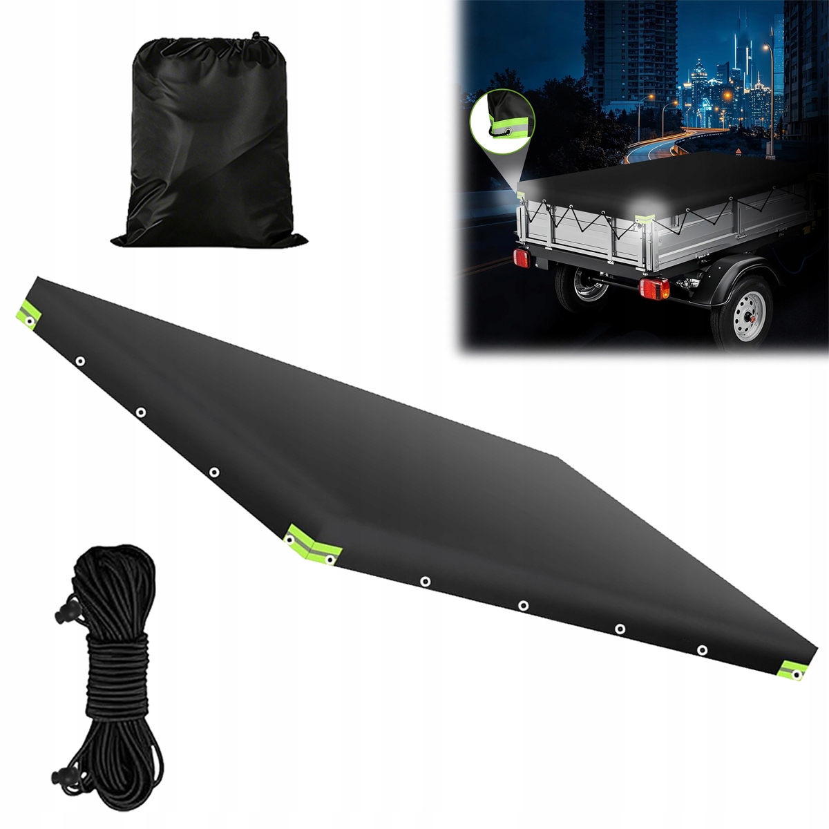 POKROWIEC PŁASKI PLANDEKA DO PRZYCZEPY GARDEN TRAILER DUŻY+ELASTYCZNA LINA