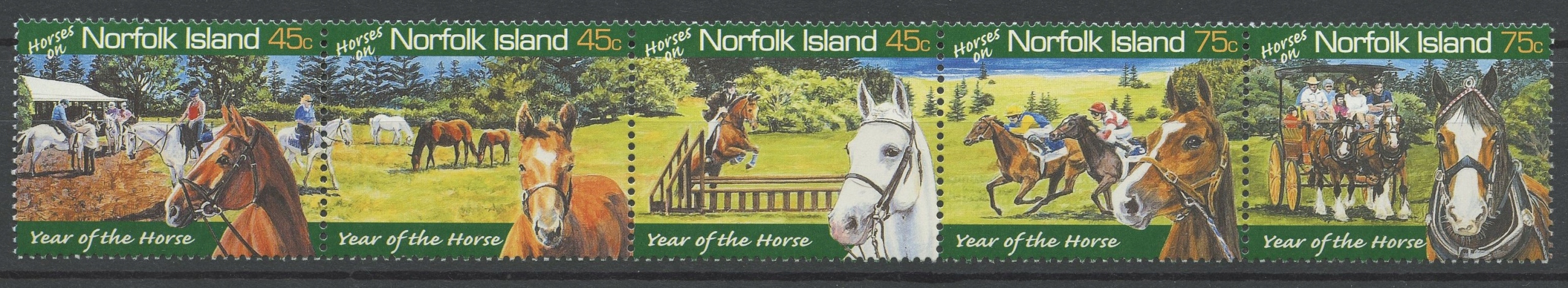 Norfolk Island** Mi. 815-19 Chiński Nowy Rok Konia
