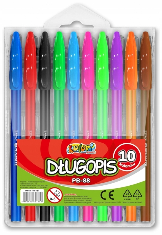 KOMPLET 10 DŁUGOPISÓW PENMATE PB-88 RÓŻNE KOLORY