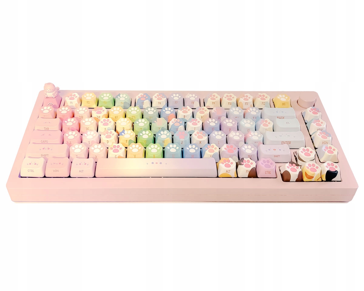 Różowa Kocia Klawiatura Hotswap 75% Bluetooth Cream Yellow Pro V3 Switch