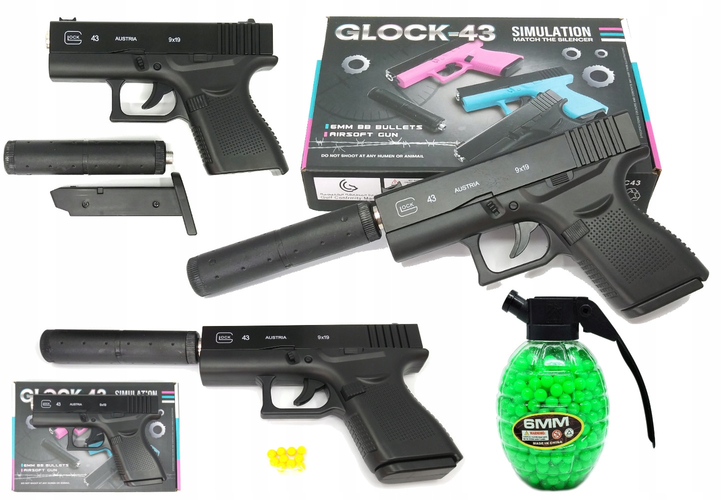 

Pistolet Na Kulki Z Tłumikiem Glock 43 +granat 800