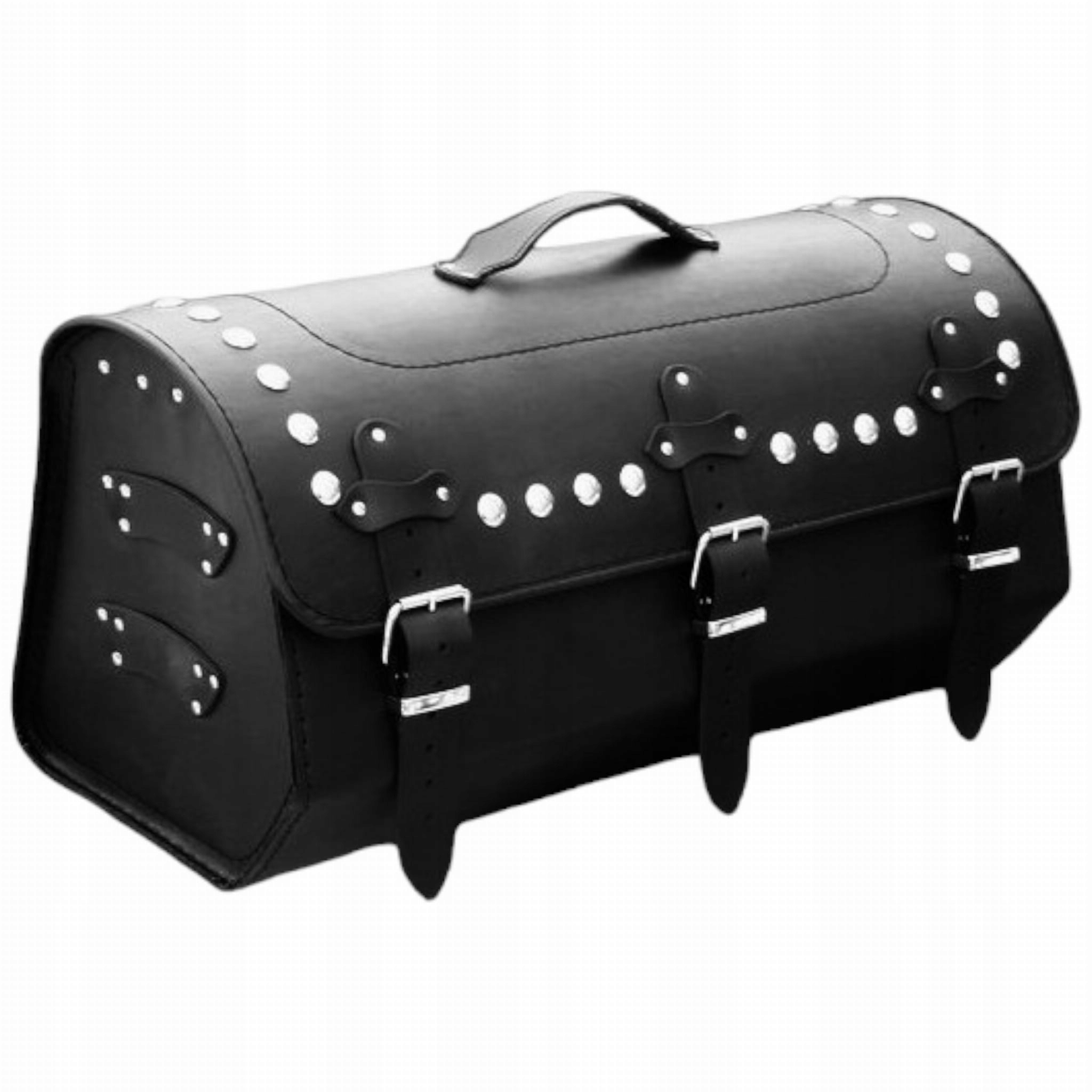 Motocyklový kožený kufr černý 32 litrů, 2 helmy – s cvočky