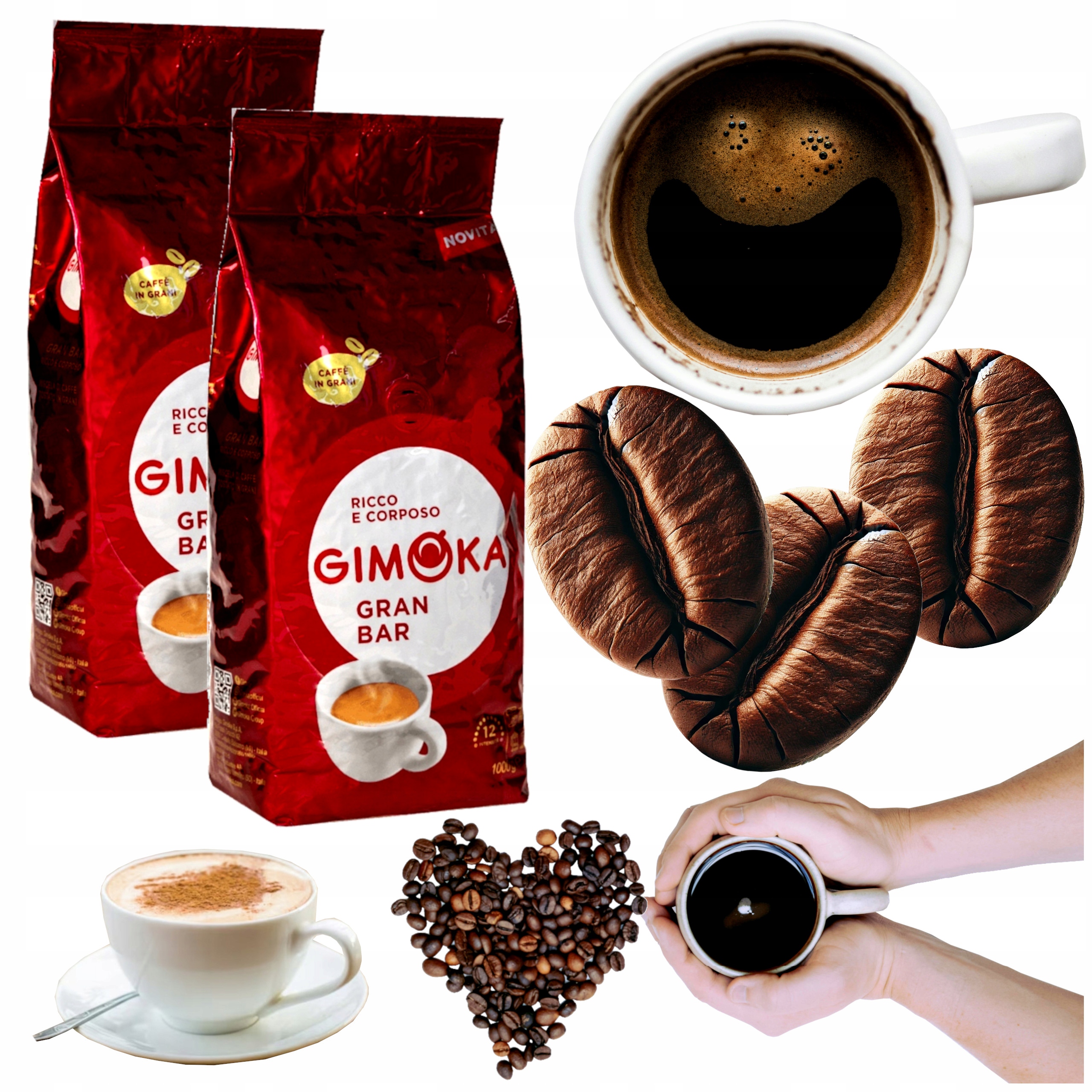 Káva zrnková Gimoka 1 kg směsná zrnková Gran Bar 2 balení arabica robusta