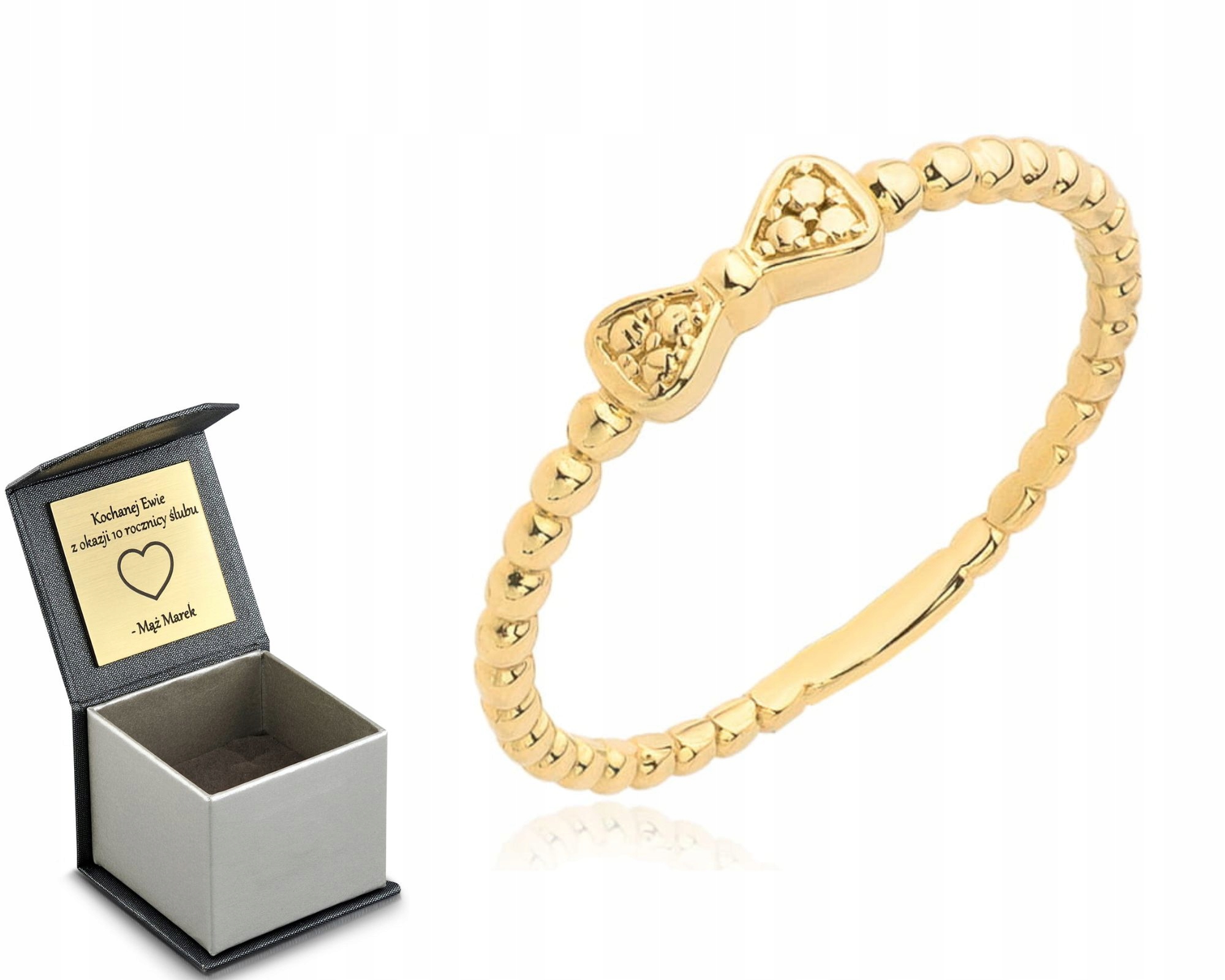 Zlatý Prstýnek Kuličky Mašle Ryzost 0.585 14K Gravírování Jemný Jako Dárek