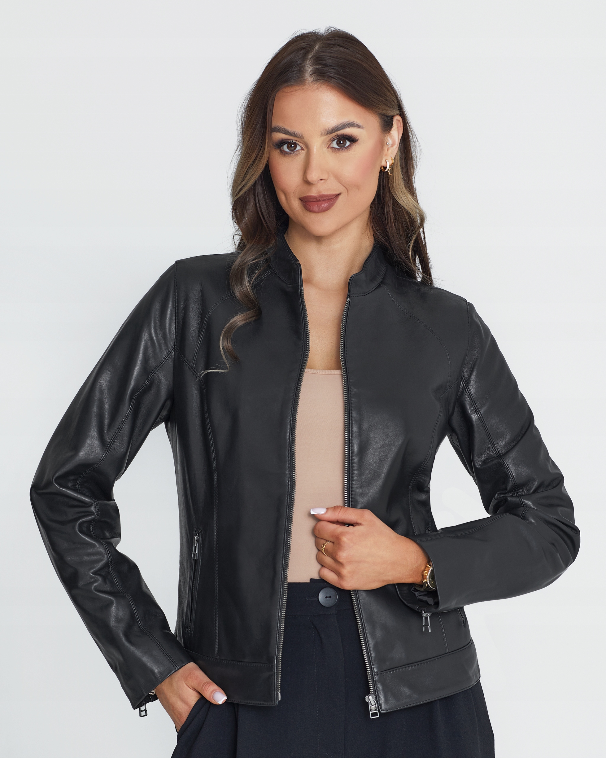 Dámská Kožená Bunda Clara Černá M/38