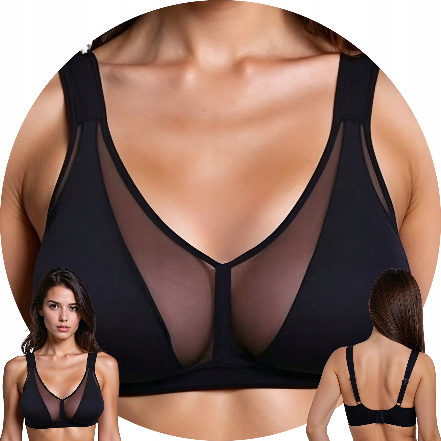 Vivisence 1088 czarny tiul szerokie ramiączka Biustonosz soft 75D Miękki