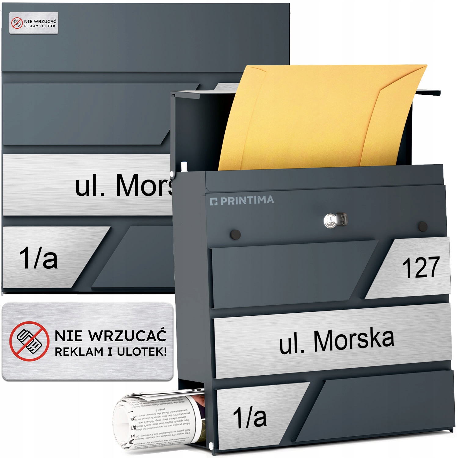Velká Poštovní Schránka s číslem domu Antracit schránka na dopis číslo domu