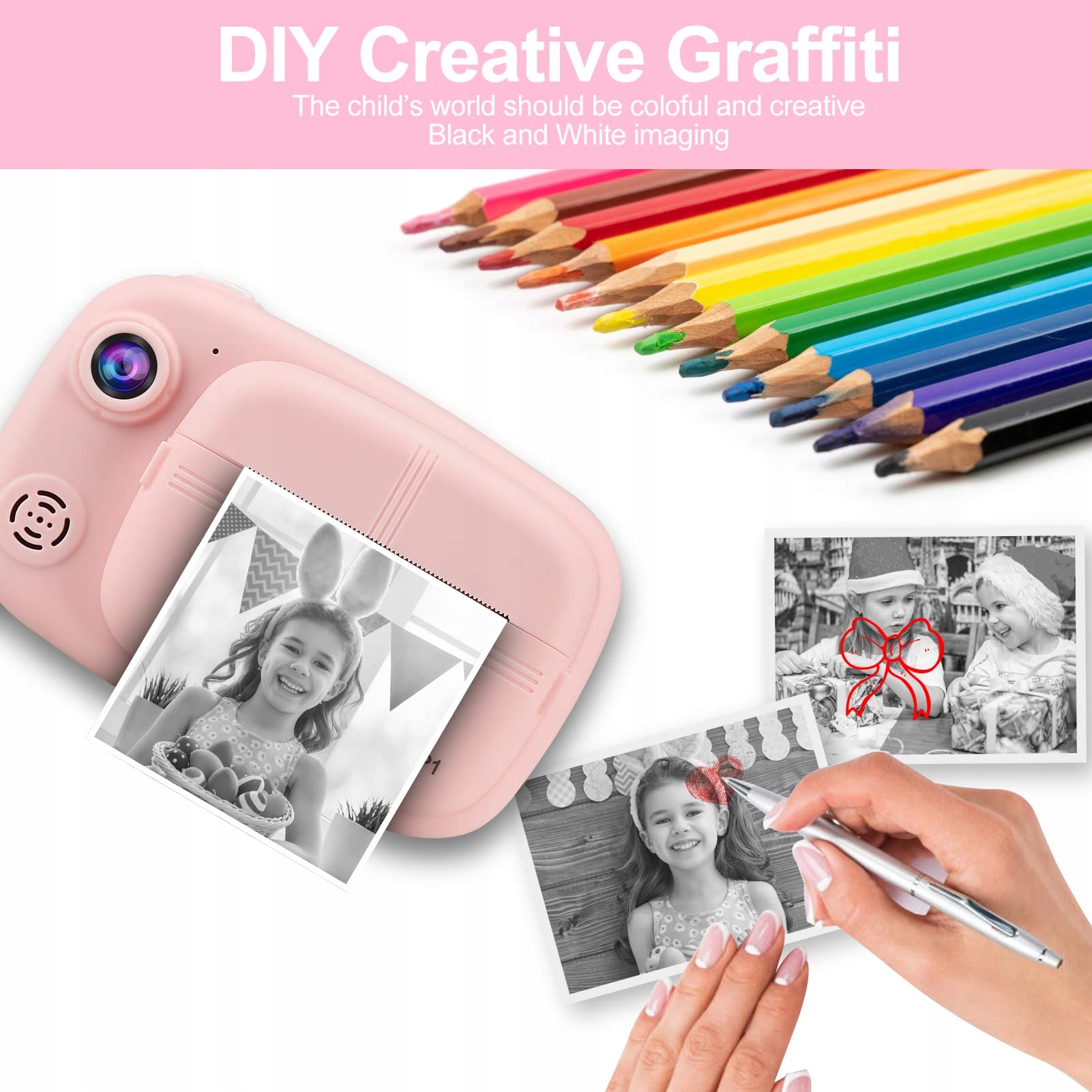 GLOBALCROWN Aparat Natychmiastowy Dla Dzieci Z Kartą 32GB I Papierem — miniatura 4