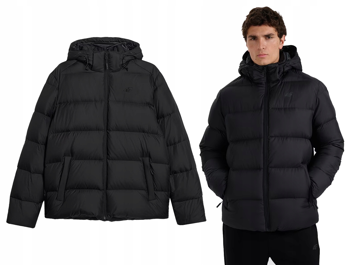 Pánská péřová bunda 4F s peřím, prošívaná, M599, černá, 2XL