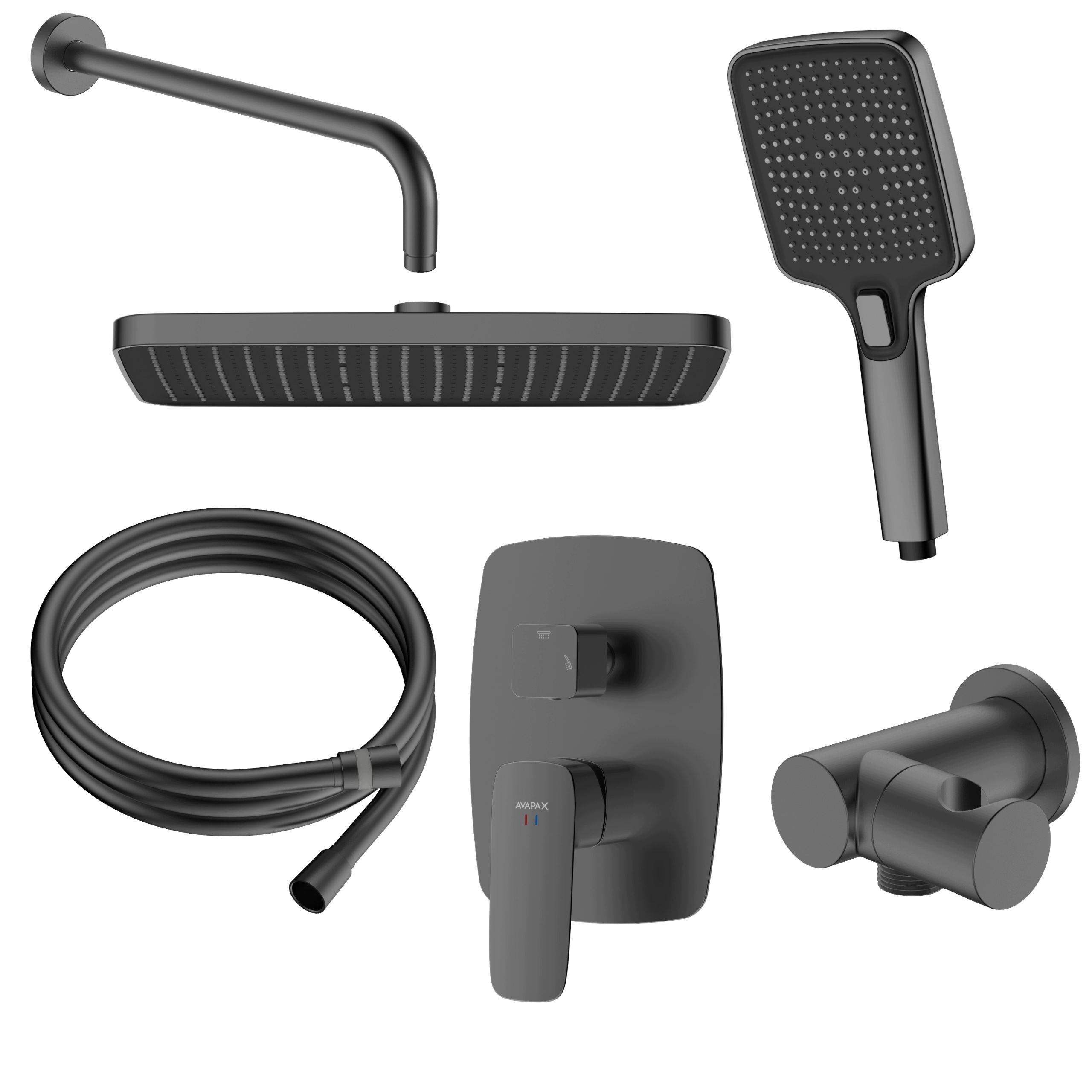 Dvojfunkčný podomietkový sprchový set gun grey kovová batéria, slúchadlá